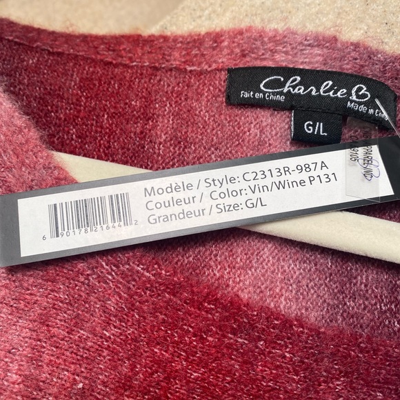 CHARLIE B Women's Dolman L/S Ombre Space Dye Striped Wine Sweater Size L NEW - Picture 10 of 12